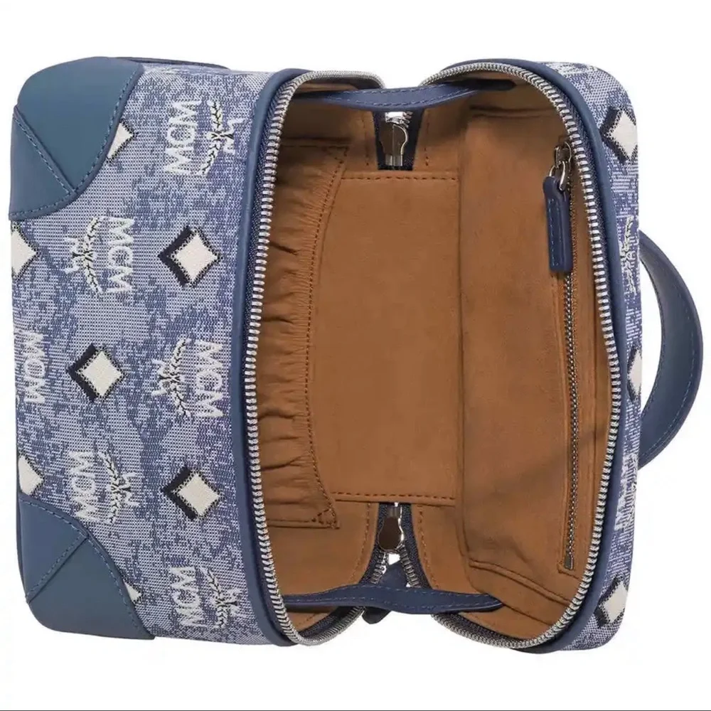 MCM Blue Logo Monogram Crossbody Vanity Case